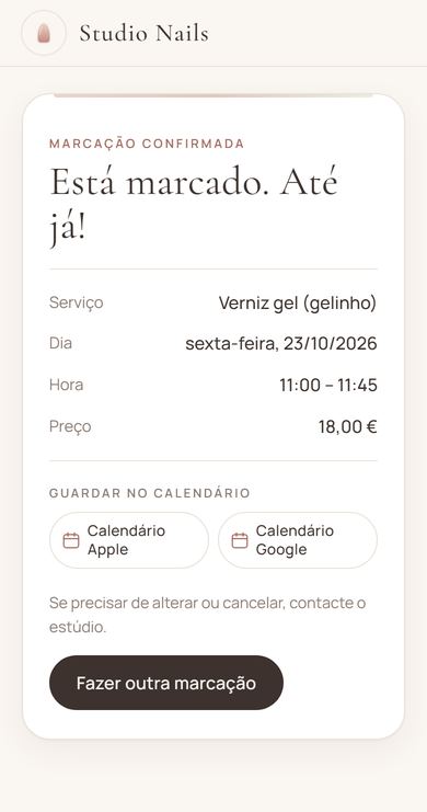 Marcação confirmada no Studio Nails